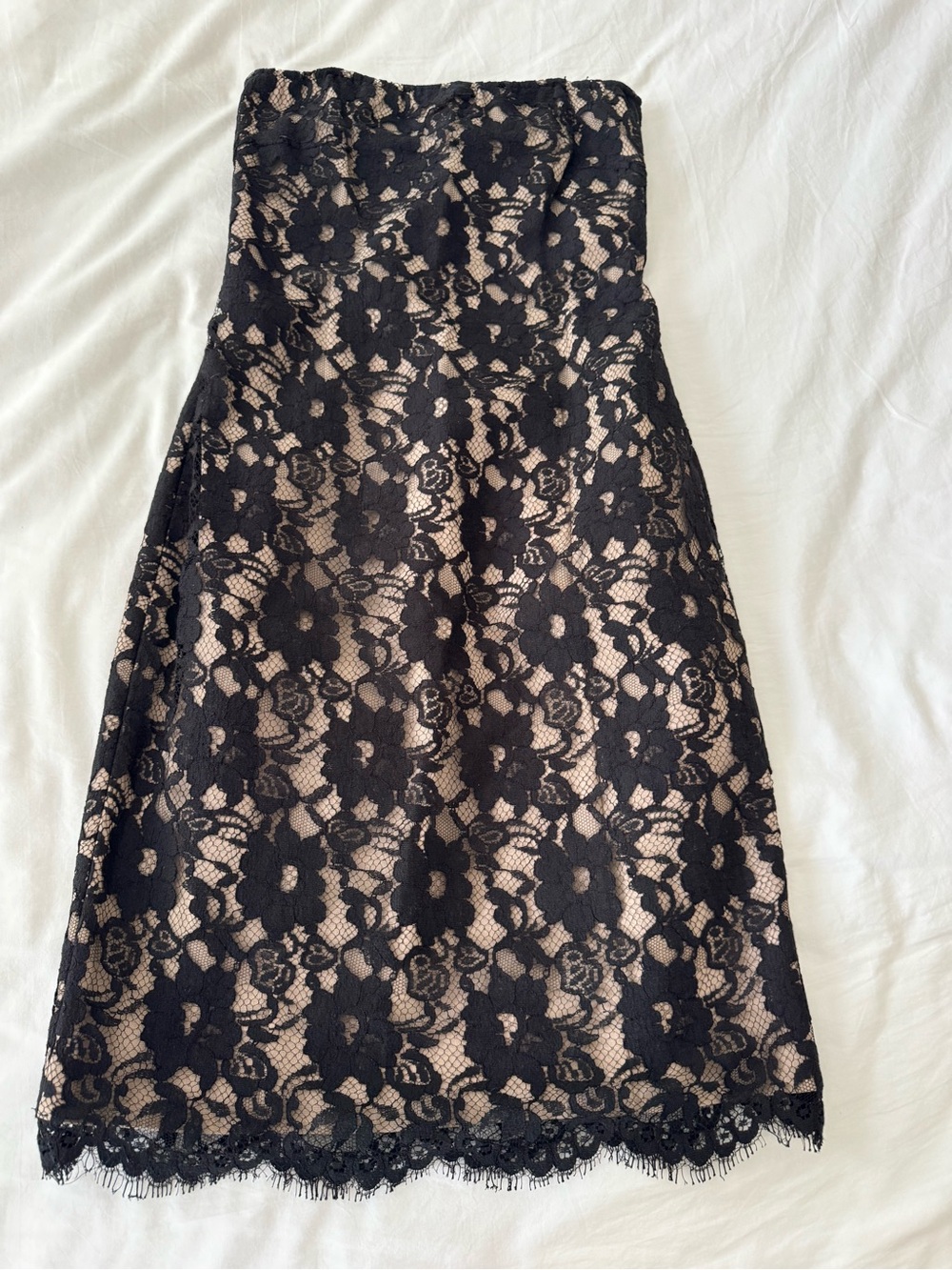 Cache Strapless Black Lace Dress with Nude Underlay Y2K Size Small